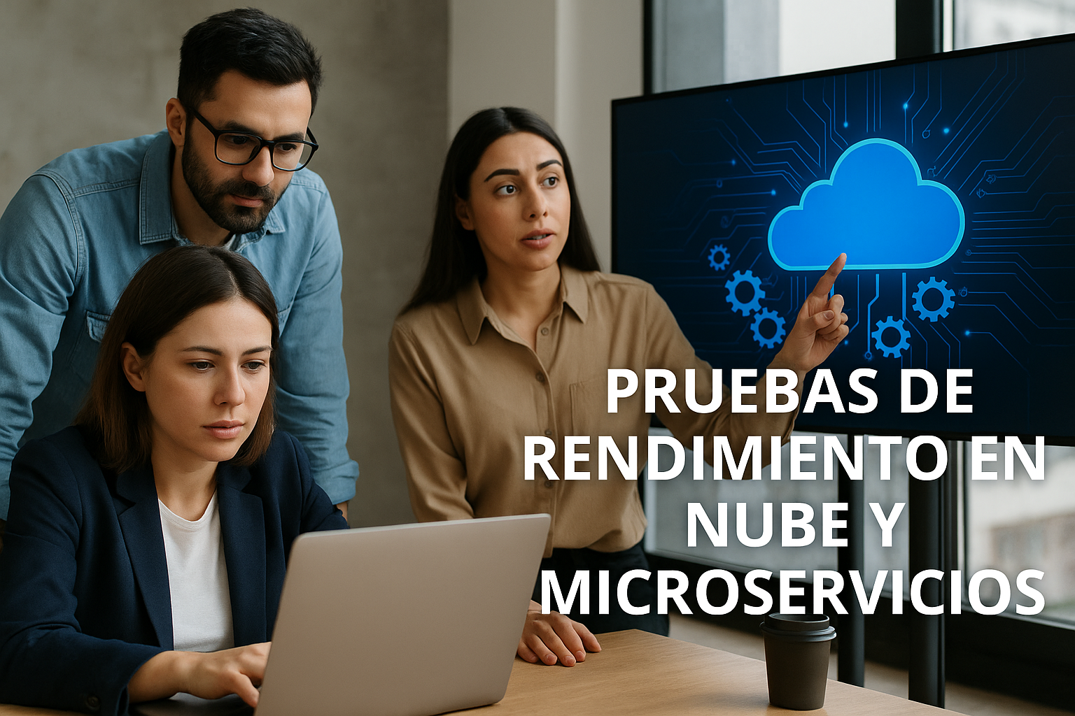 Equipo de QA trabajando en pruebas de rendimiento para aplicaciones en microservicios Asegurando Escalabilidad y CX