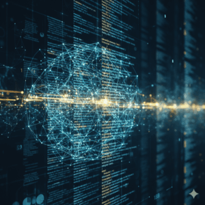 Red neuronal de IA analizando líneas de código y datos para optimizar pruebas de software y detectar errores, con estética tecnológica y corporativa.