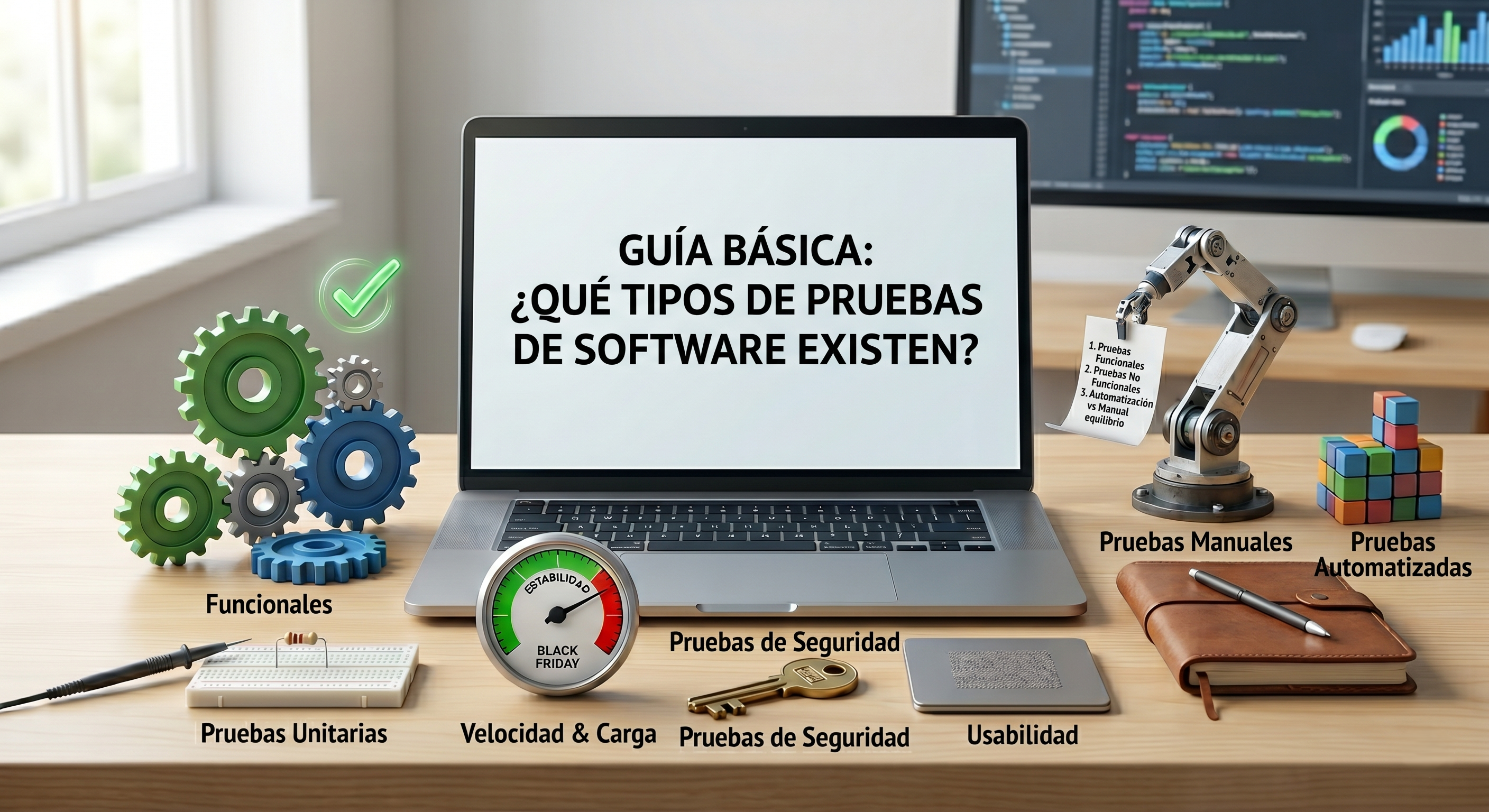 Guía básica sobre los diferentes tipos de pruebas de software para asegurar la calidad de una aplicación.